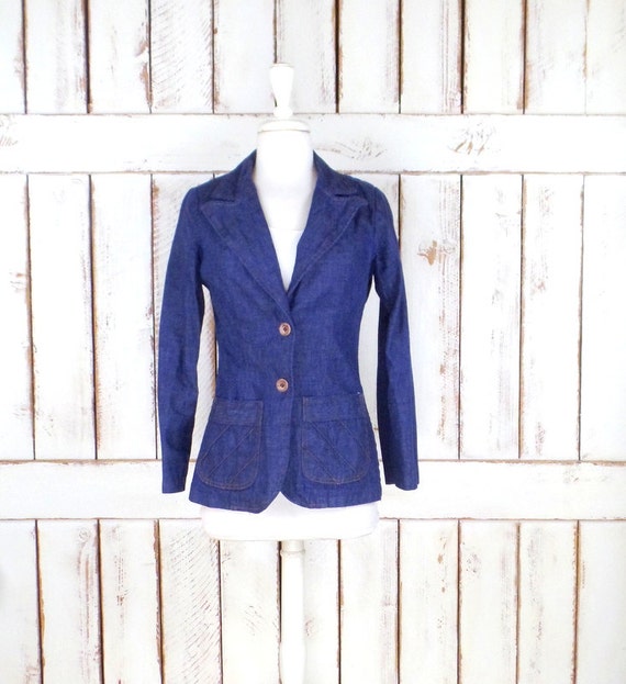 70s vintage blue jean denim blazer jacket/fitted d