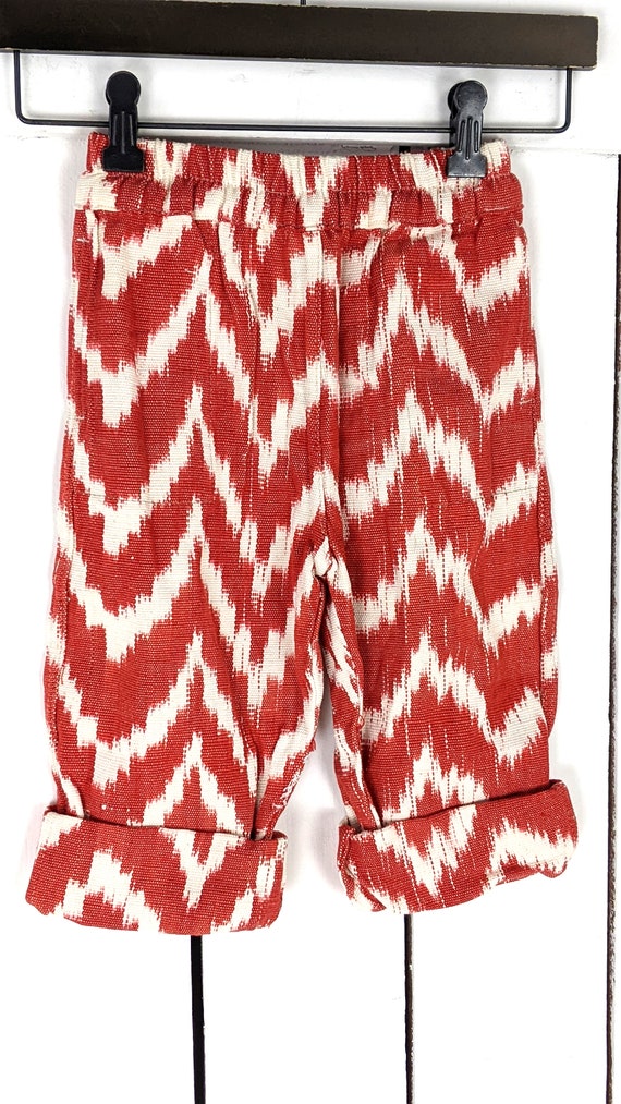 Kids childrens red white IKAT zigzag print woven … - image 3