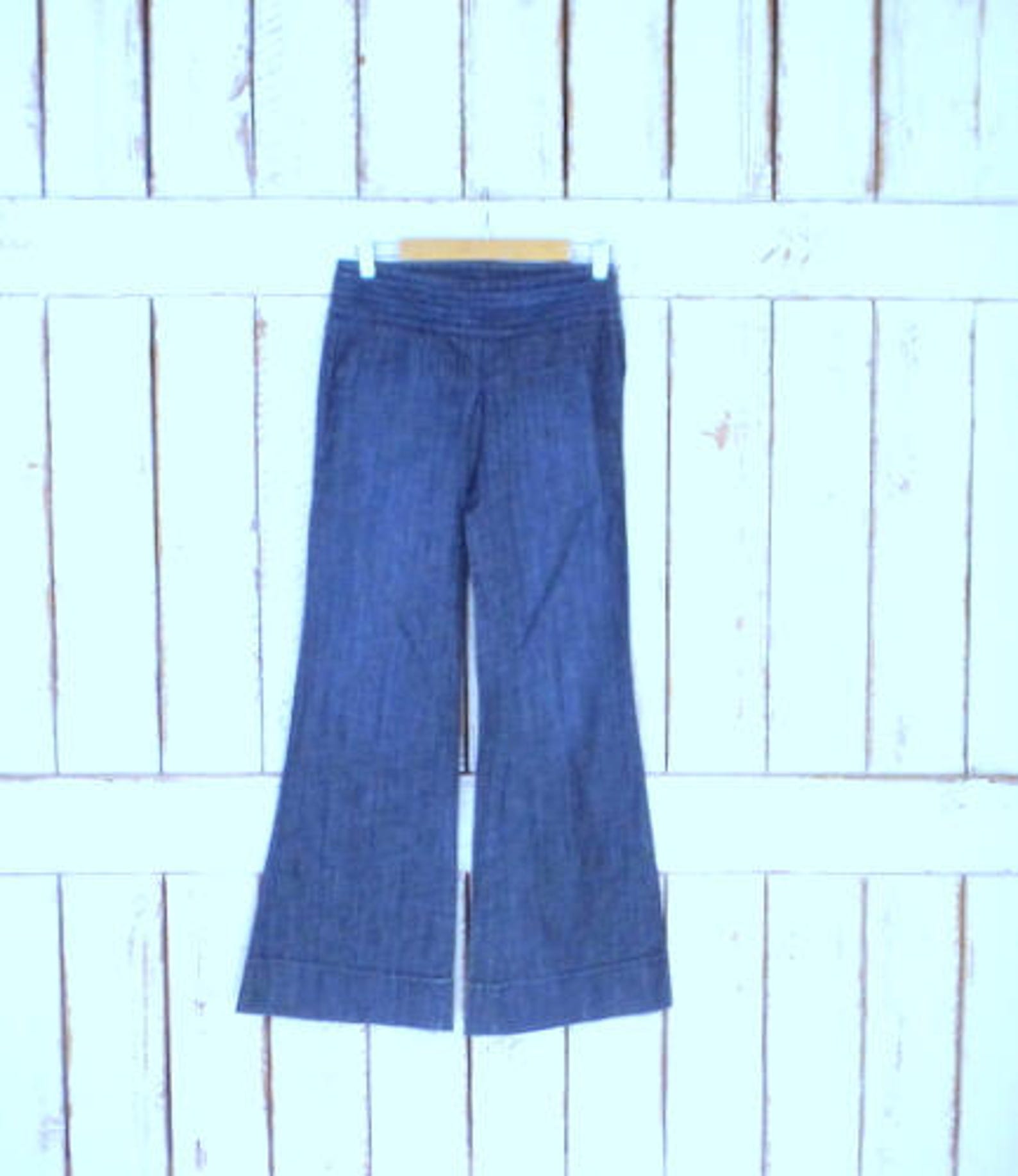 90s Vintage Wide Bell Bottom Denim Cuffed Jeans/dark Wash | Etsy