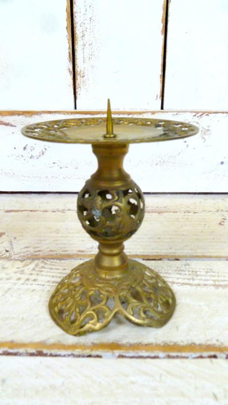 Brass Vintage Ornate Pillar Candle Stick Holder Etsy