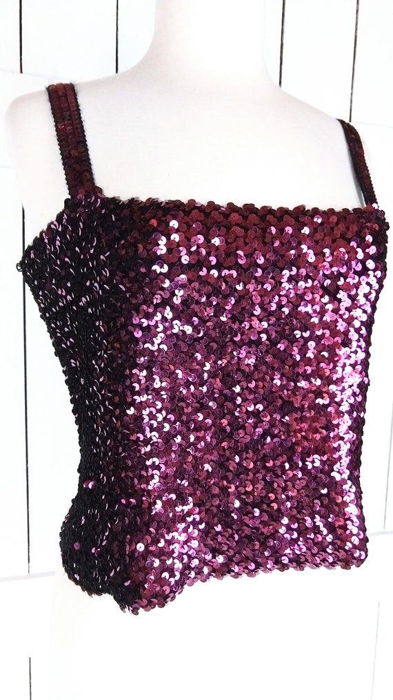 Vintage sequins stretch tank top/sequin stretchy … - image 2