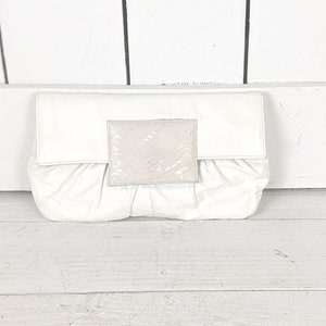 Vintage white leather clutch handbag purse