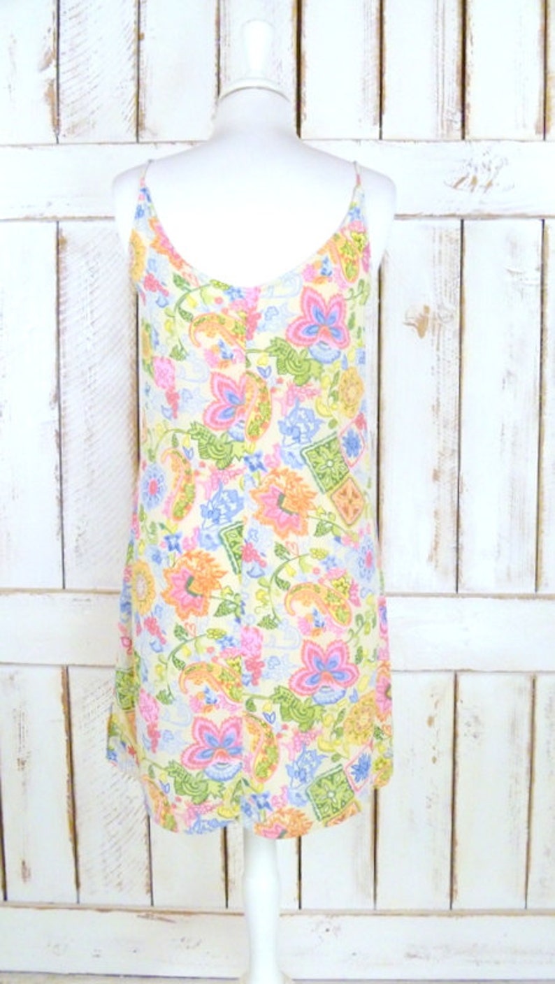 90s vintage floral paisley mini slip dress/short floral tank dress/long tunic floral boho top image 3