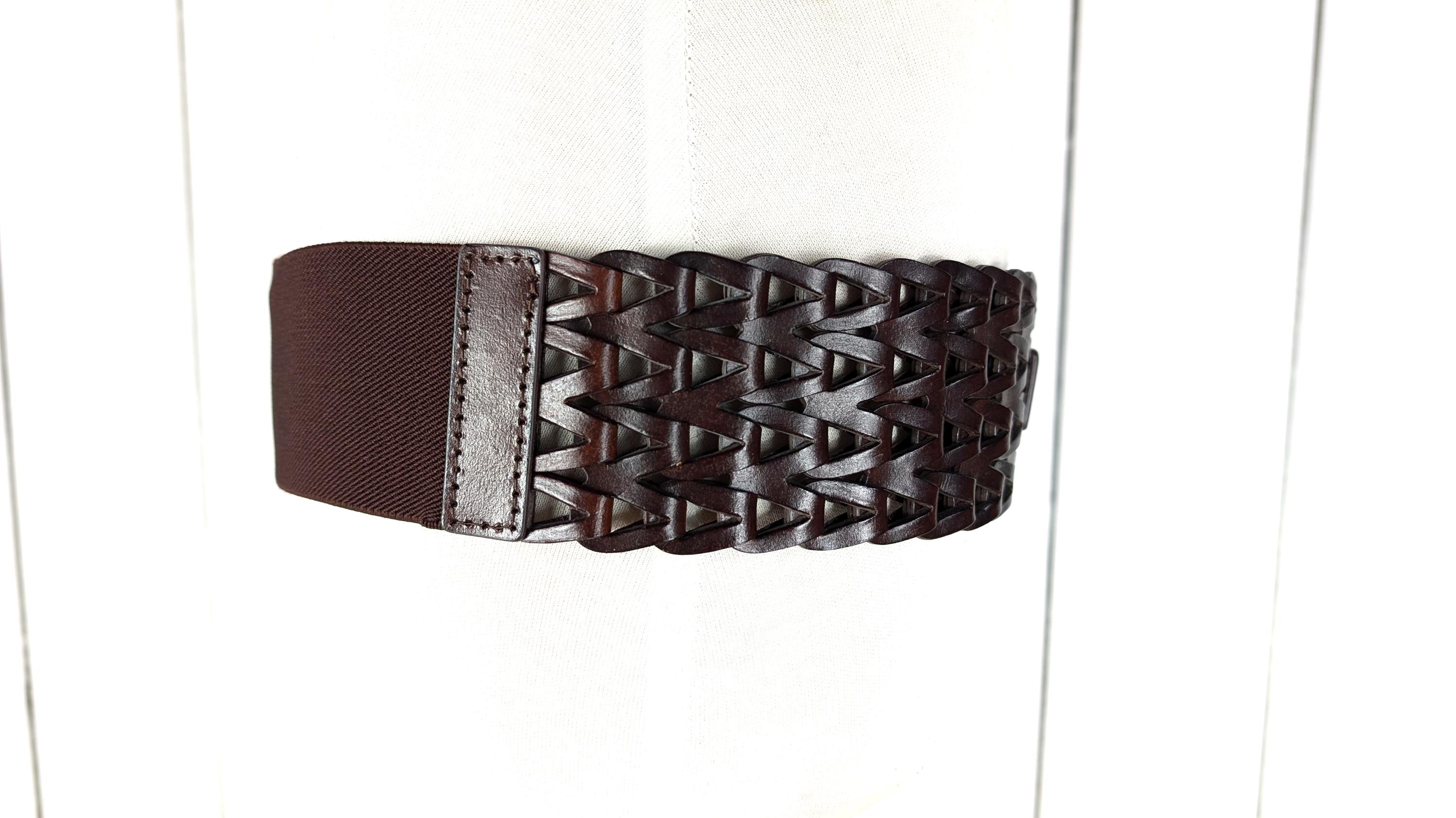 90s brown wide stretch faux leather braided belt 90s Brown Wide Stretch Faux Leather Braided Belt/cinching  main image 2