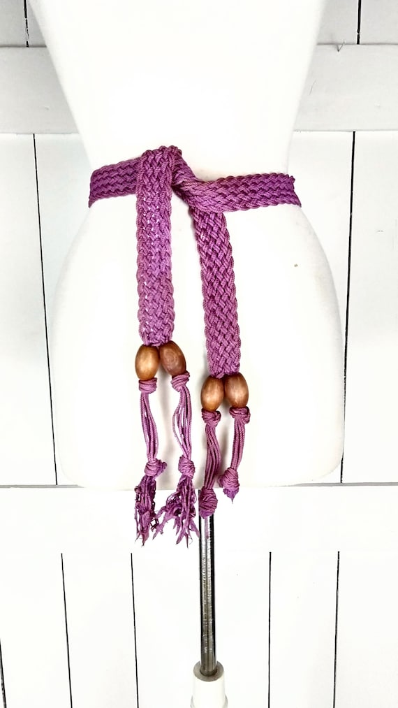 Vintage Wood Bead Braided Macrame Rope Fringe Tie Belt - Etsy display picture 1