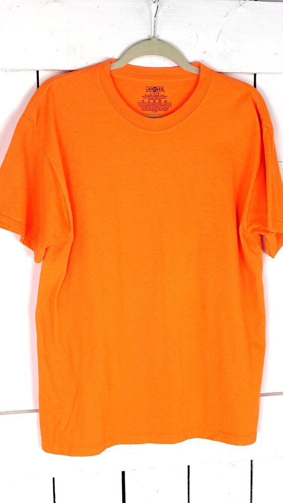 Jerzees plain solid neon orange cotton tee large - image 3