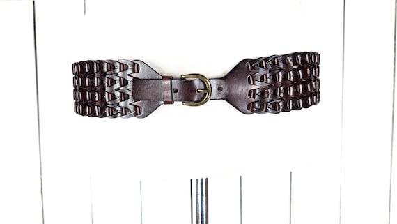 90s brown wide stretch faux leather braided belt 90s Brown Wide Stretch Faux Leather Braided Belt/cinching  main image 4