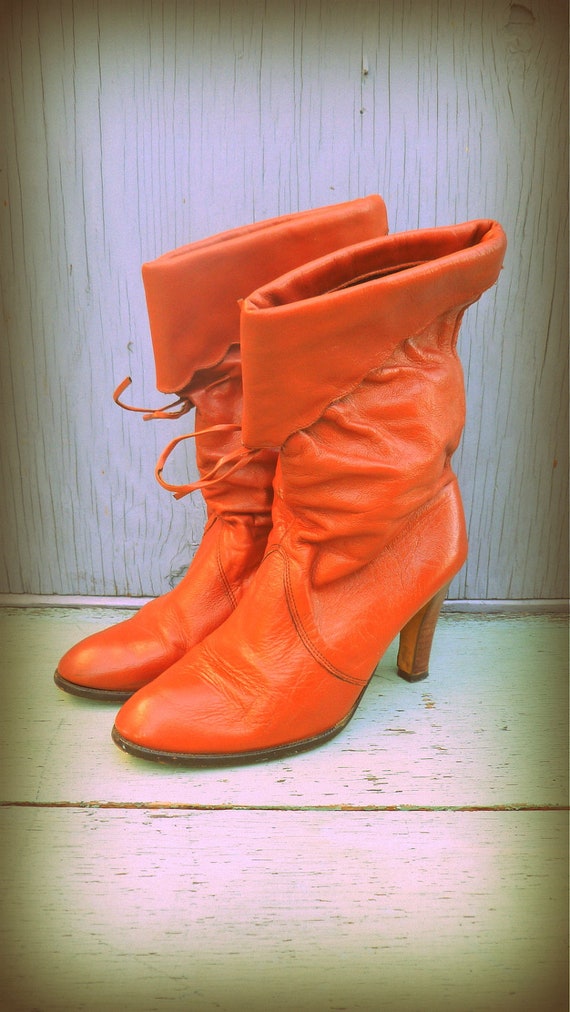 70s rust orange cuffed leather slouchy vintage bo… - image 4