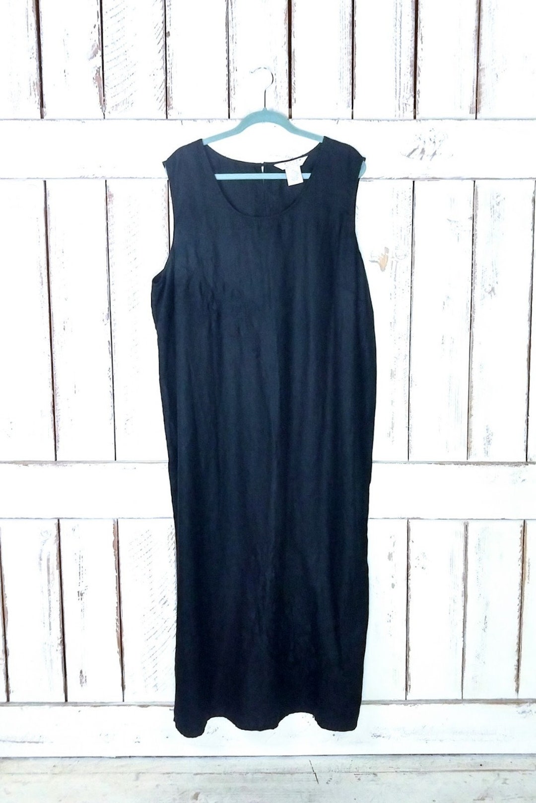 Vintage 90s Black Linen Floral Sleeveless Maxi Dress/long - Etsy