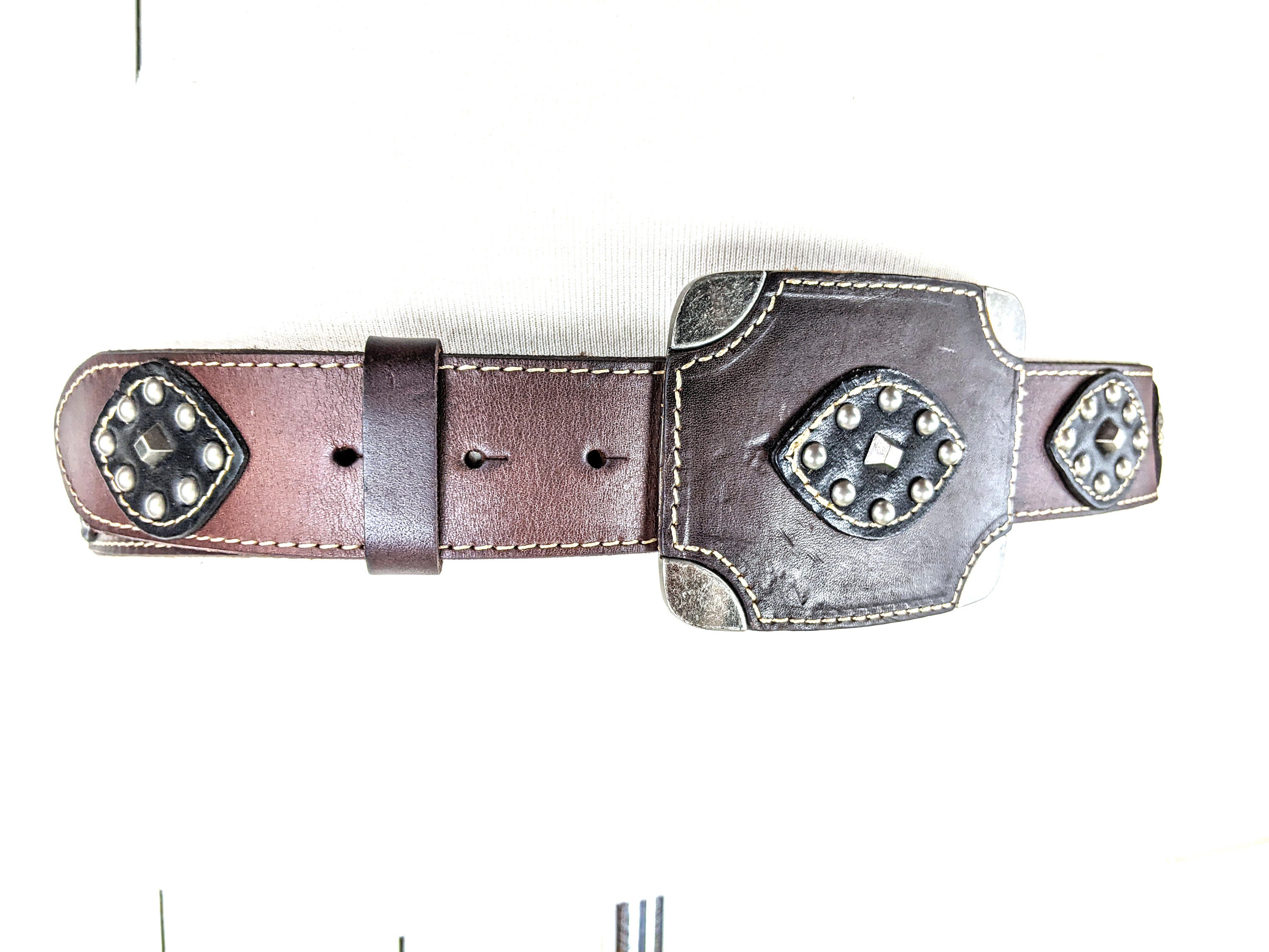 Brown Studded Leather Belt with Decorative Buckle - Unbranded B-Low The Belt Baby Bell Studded Belt Women main image 3