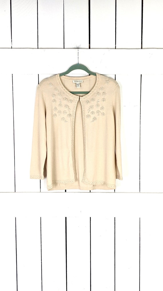 Amanda Smith cream beige beaded cardigan cover up 