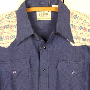 Camisa vaquera de algodón azul vintage con botones y estampado floral estilo western/top de cambray country western/camisa bohemia de jeans azules