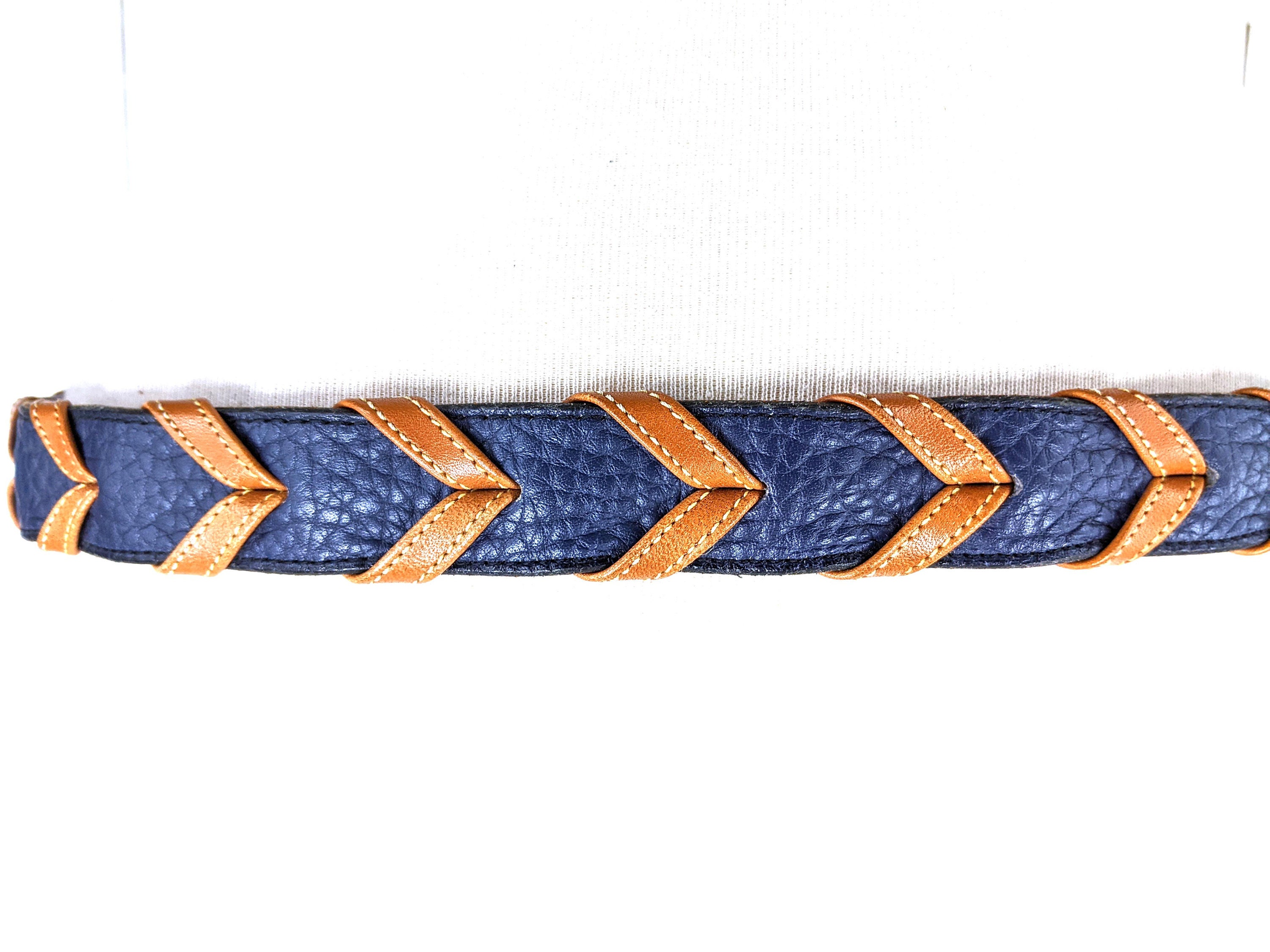 Vintage Dooney & Bourke blue tan chevron braided leather belt Vintage Dooney & Bourke Belt Size 36 Fits Like 34 Cream Navy  main image 3