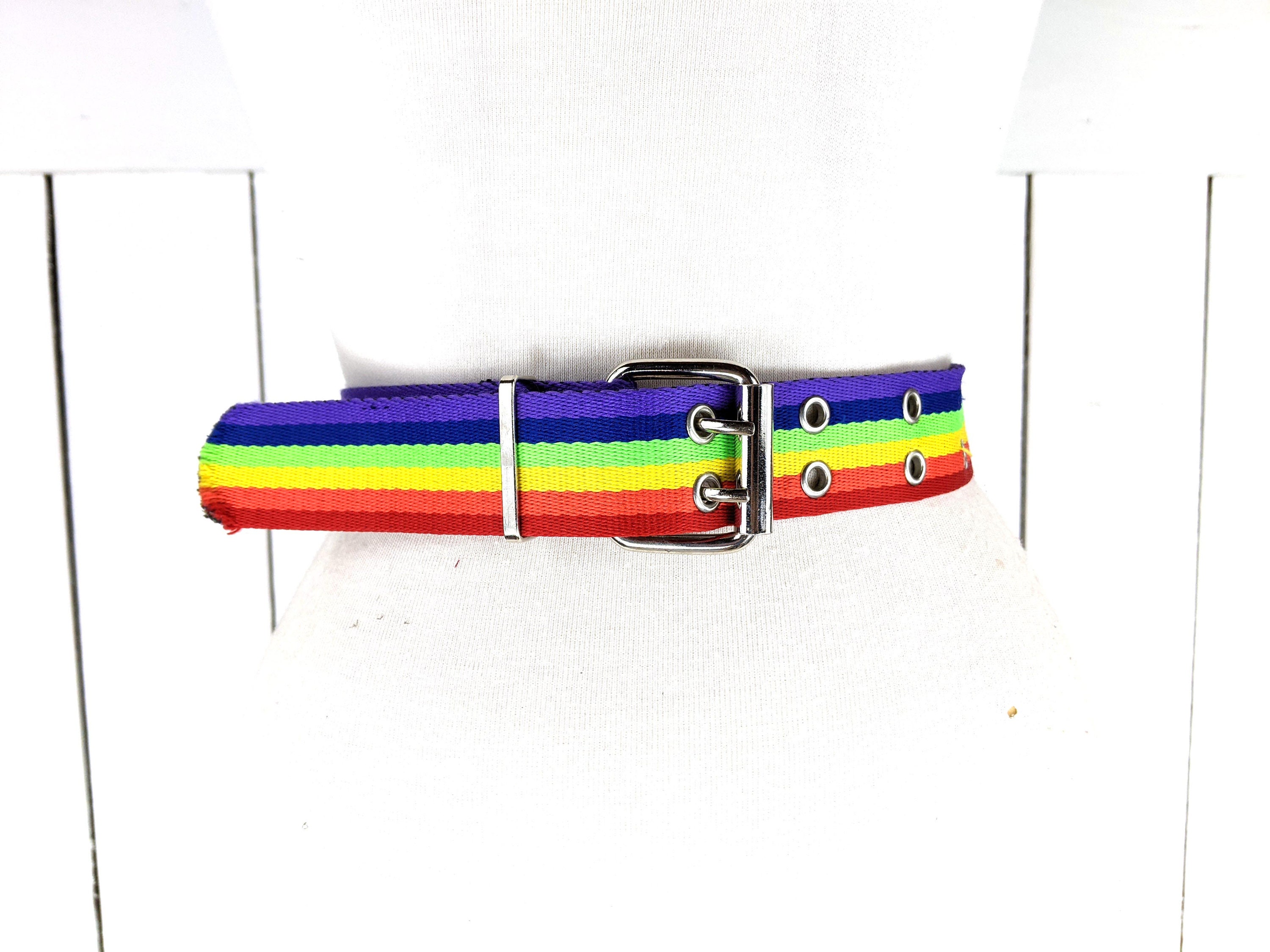 Vintage rainbow stripes retro fabric woven white Skinny Belt adjustable Rainbow Braided Corded 90 main image 2