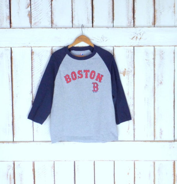 Vintage Boston Red Sox Baseball Raglan T Shirt/grey/blue 