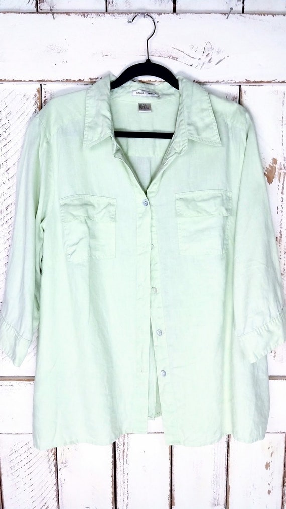 Vintage 90s linen tunic button down shirt/cotton … - image 2