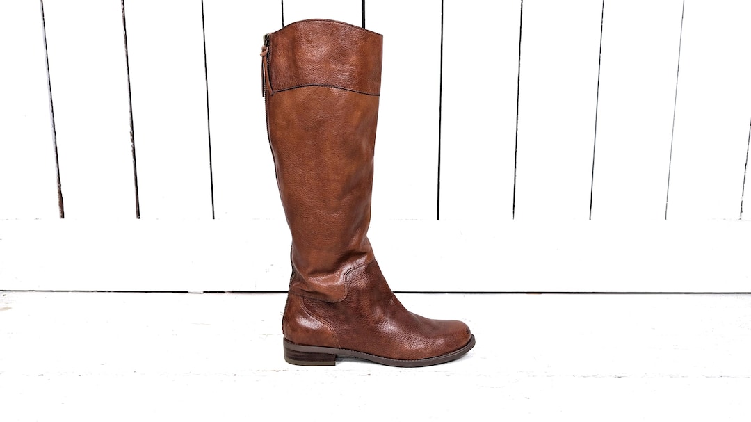 90s Nine West Tall Brown Leather Knee High Flat Heel Boots Etsy UK