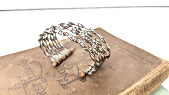 Vintage silver metal twisted layered bangle cuff … - image 4