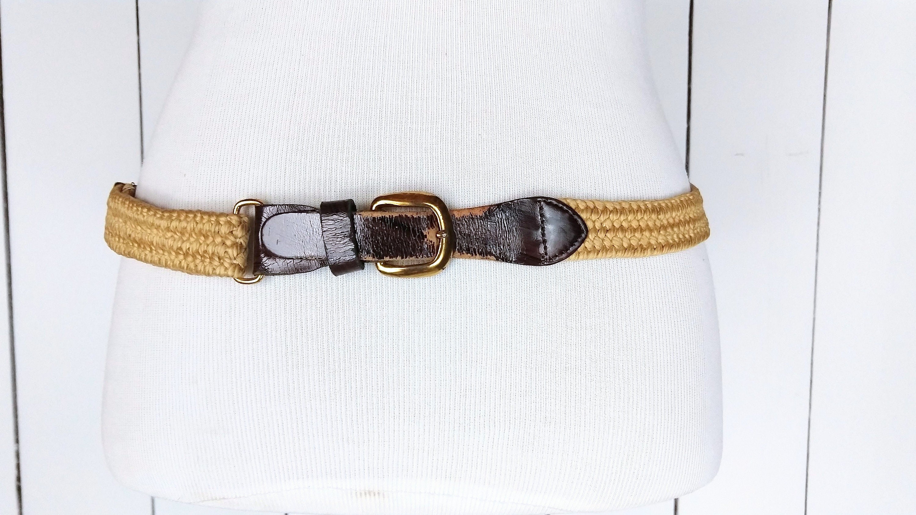 Vintage Tan/light Brown Elastic Stretch Chord Leather Belt  display picture 3
