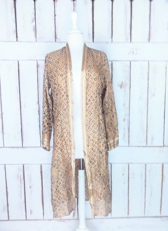 Vintage gold spotted silk kimono cardigan/long si… - image 1