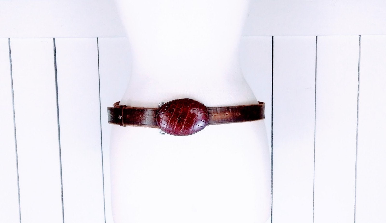 Vintage Glamour Bags Womens Western Leather Belt Size L Brown Green Reptile Boho vintage boho leather belt products for sale | eBay main image 3