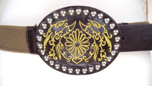 90s Vintage Metal Studded Faux Leather Canvas Belt/gold  display picture 1