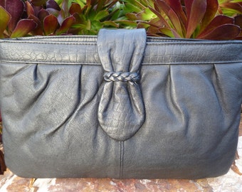 Vintage black leather clutch purse bag