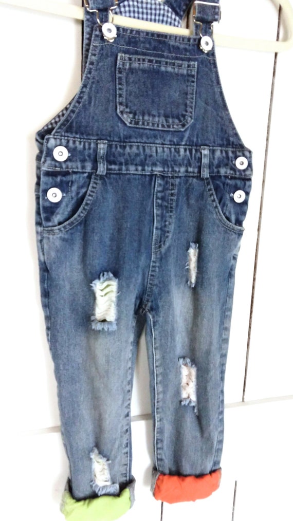 Vintage kids/childrens blue jean denim bib overal… - image 3