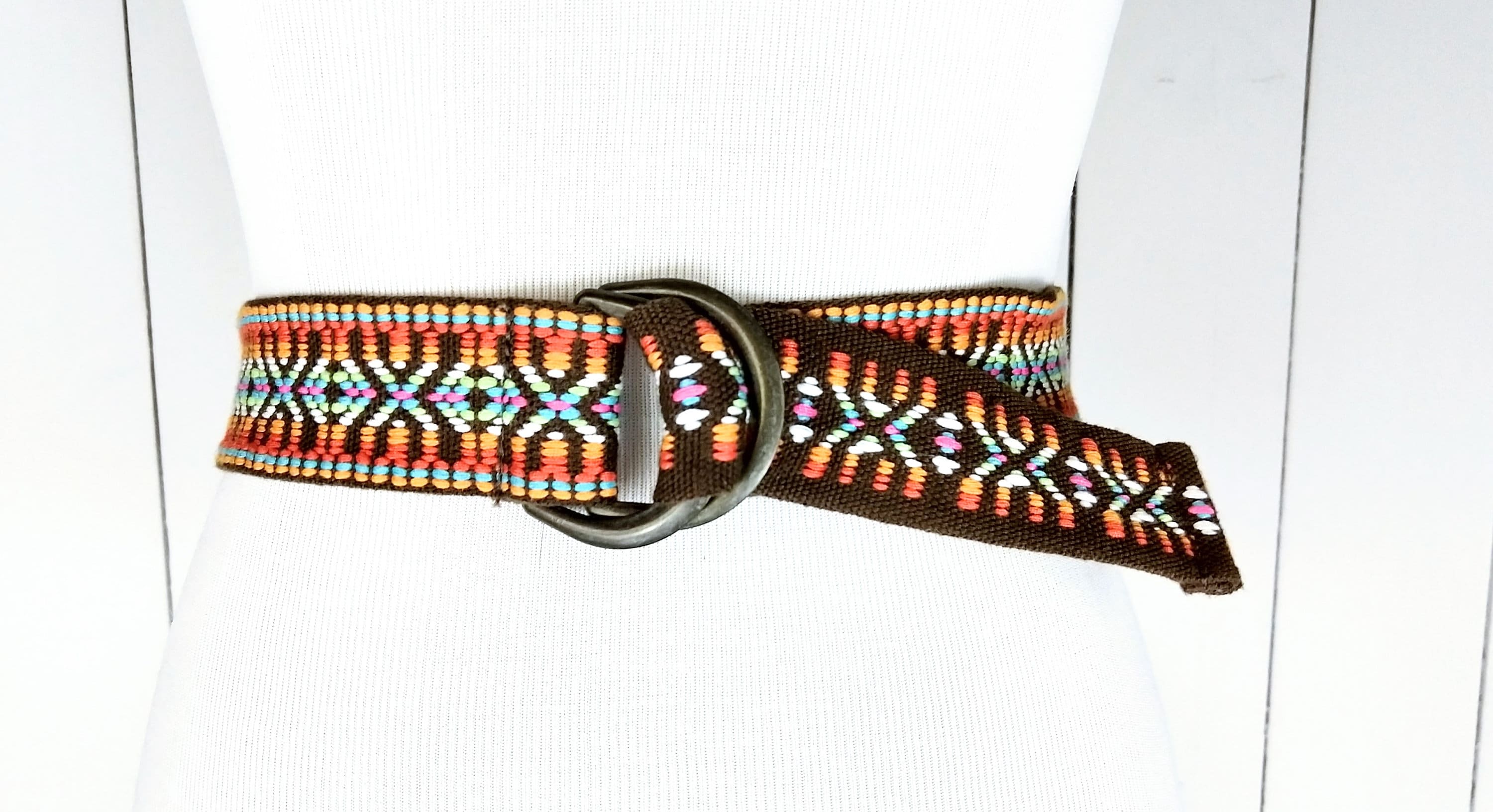 Vintage 90s woven embroidered tribal/IKAT cloth sash belt/festival boho hippie 90s Blue/white Tribal Print Woven Cloth Belt/vintage IKAT  main image 3