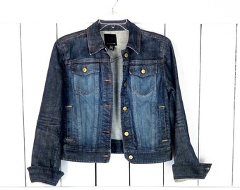 90s vintage dark blue denim  jean jacket/The Limited short denim jacket/fitted jean jacket/small