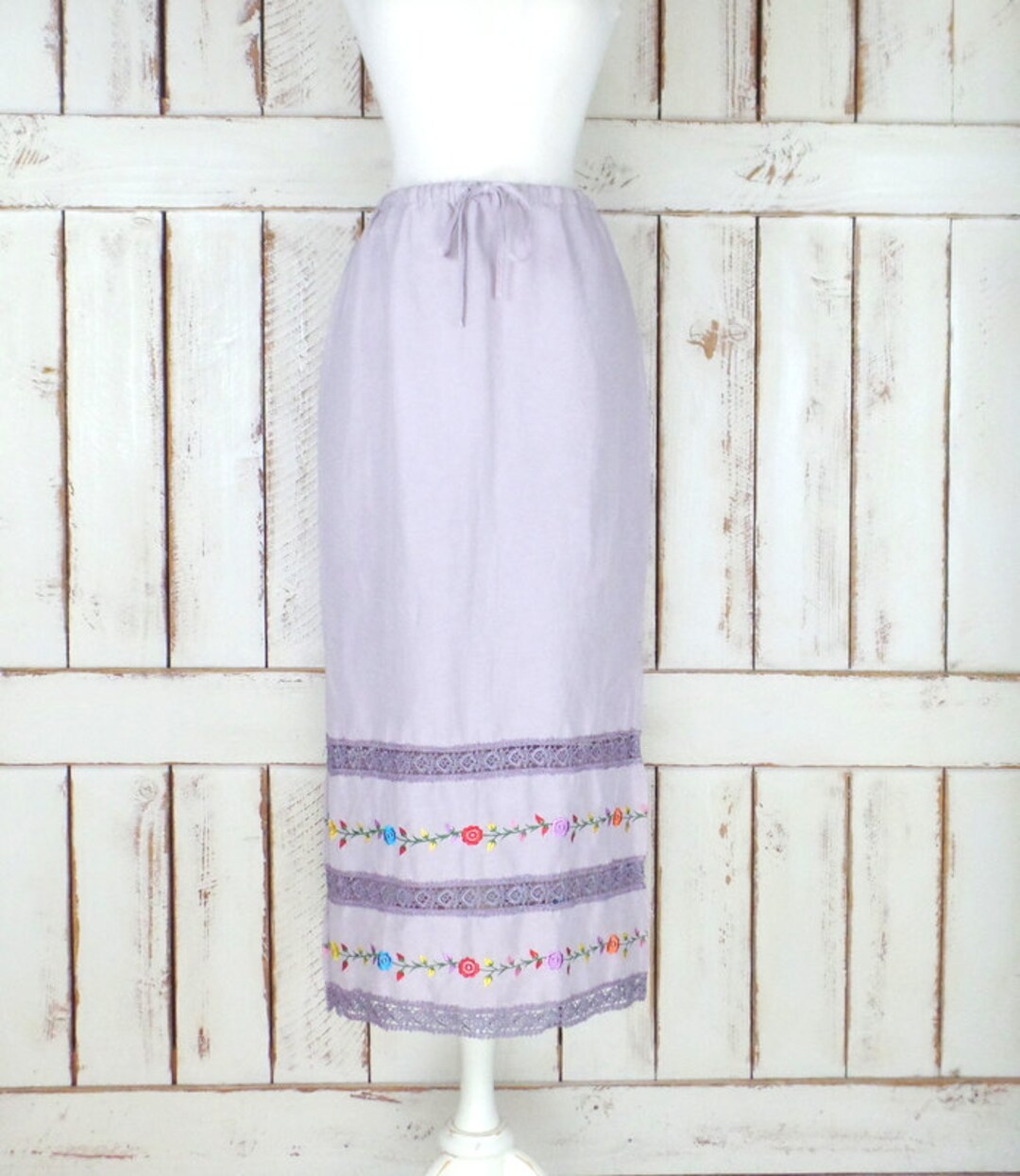 ヴィンテージ パープル 刺繍花柄マキシスカート/ロング ヴィンテージ パープル 刺繍花柄マキシスカート/ロング