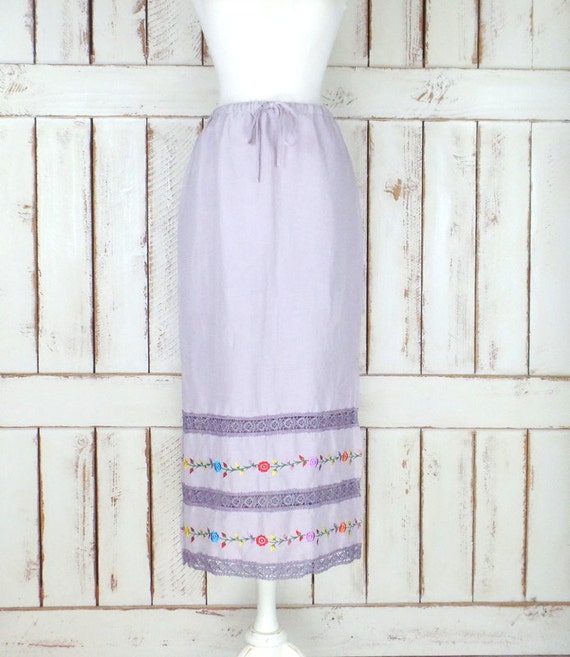 Vintage purple embroidered floral maxi skirt/long… - image 1