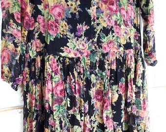 90s vintage sheer floral knee length baby doll dress
