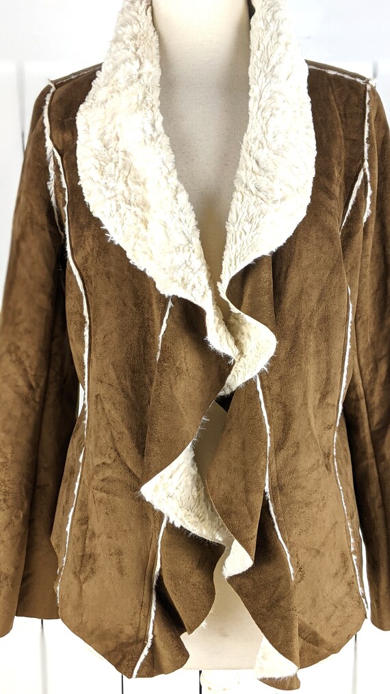 JouJou brown faux suede sheepskin cardigan jacket… - image 5