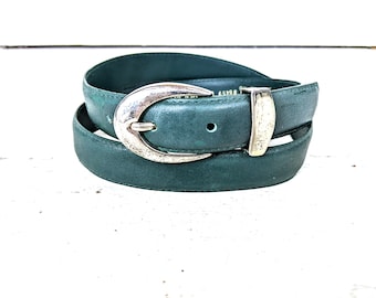 Vintage green skinny leather belt