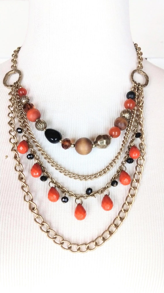 Chunky layered bead chain necklace/vintage multi … - image 4