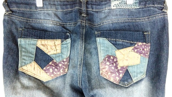 Vanilla Star Blue Jean Patch Flared Denim Jeans/15 