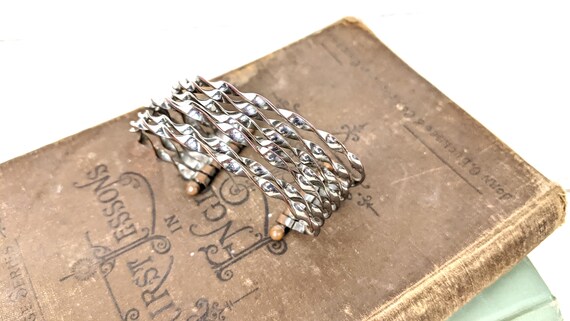 Vintage silver metal twisted layered bangle cuff … - image 3