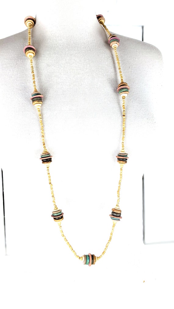 Chunky wood beaded long strand boho necklace - image 2