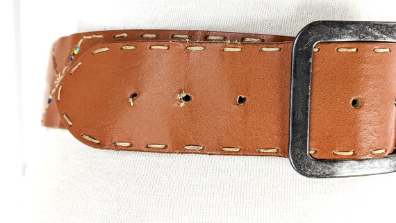 Vintage The Limited wide brown leather boho beaded belt Vintage the Limited Wide Brown Leather Boho Beaded Belt  main image 2