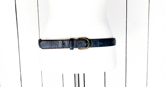 Vintage blue harness leather buckle belt/34