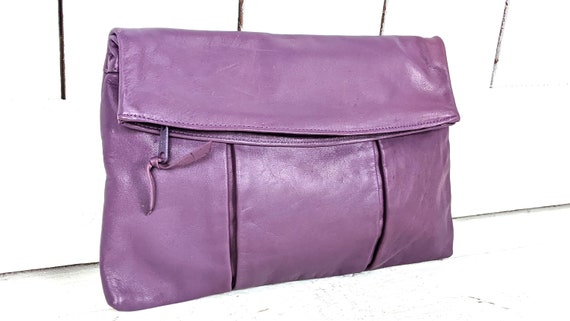 Vintage purple leather clutch hand bag purse - image 2