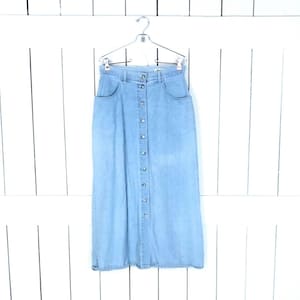 Eddie Bauer blue jean denim button down high waisted maxi skirt/button front long denim skirt/10