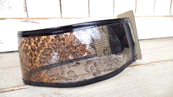 90s vintage wide animal print leather plastic see… - image 5