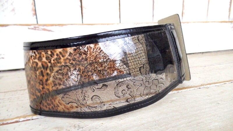 90s Vintage Wide Animal Print Leather Plastic See Through 