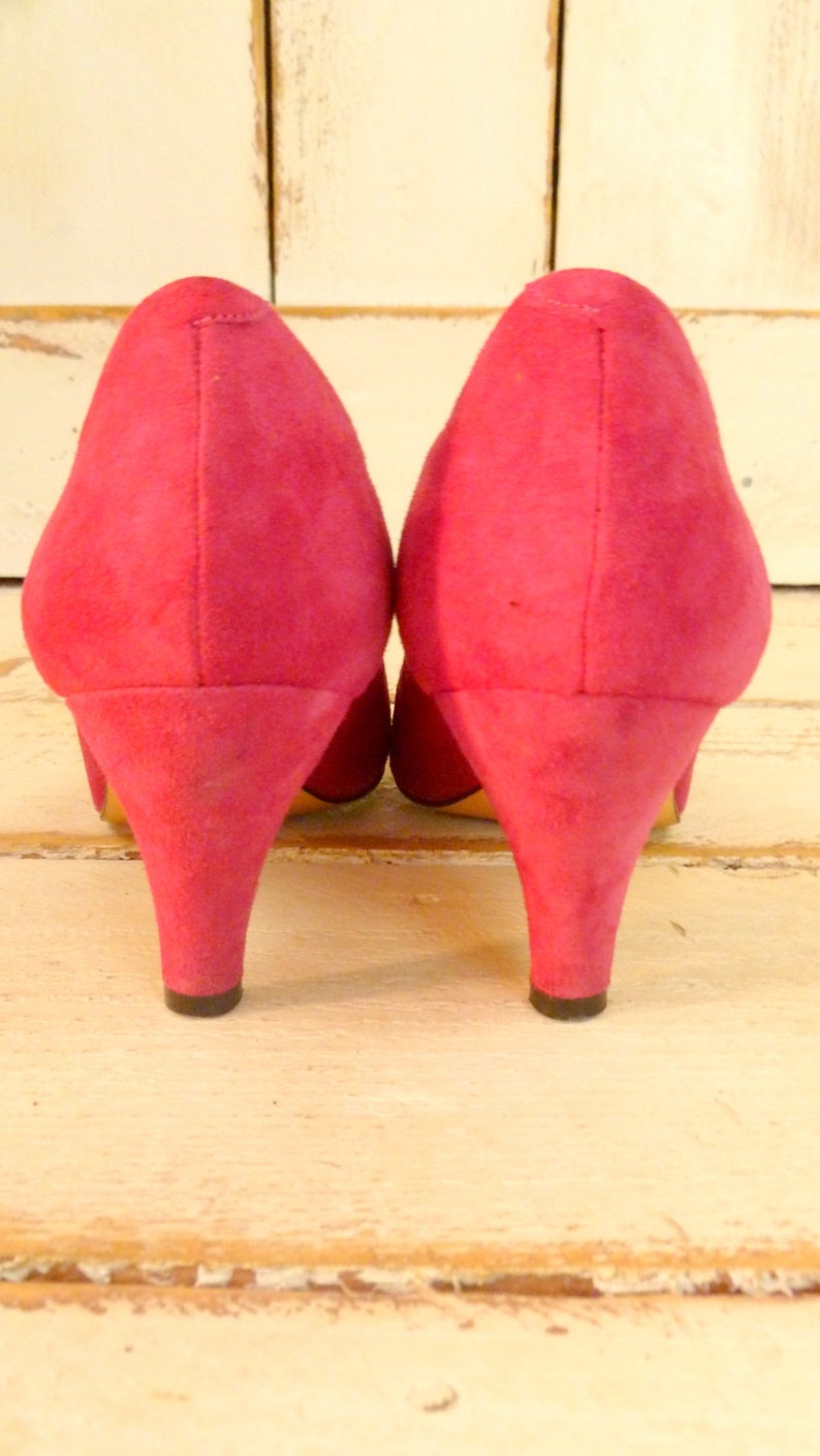 Fuchsia Pink Suede Leather Vintage Heels/pink Suede Etsy