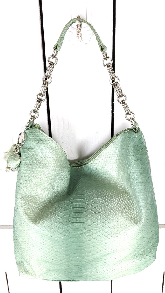 Nine West Snake Embossed Light Green Faux Vegan Leather Silver Chain Handbag Shoulder Purse Etsy UK