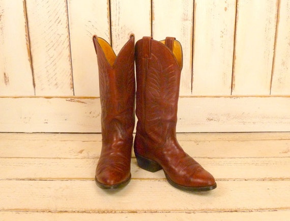 Mens dark red leather vintage cowboy boots/Nocona