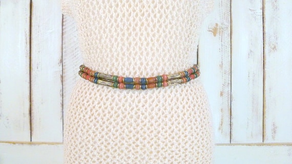 Vintage wooden/metal bead boho statement belt/bro… - image 1