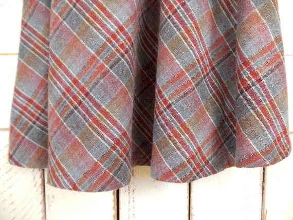 70s vintage brown grey plaid wool midi skirt - image 3